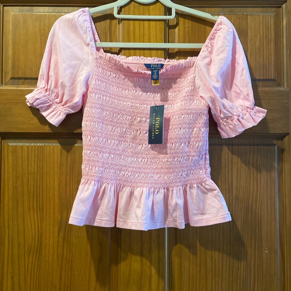 NWT! Polo by Ralph Lauren girl's Pink Smocked Top Sz xl 14/16